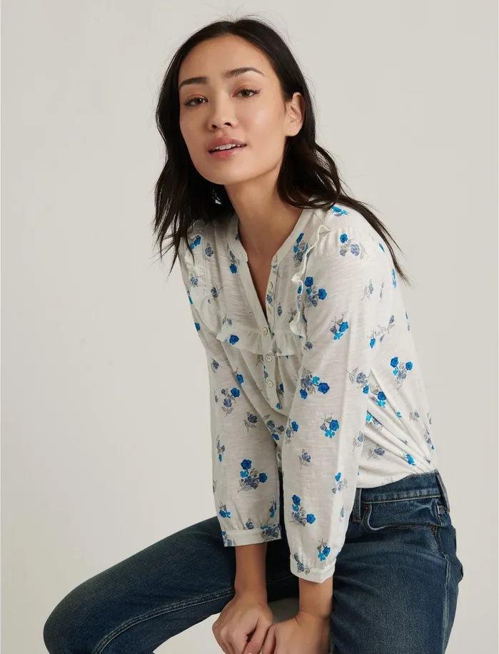 Knit Tops Women Lucky Brand Ruffle Bib Henley Cream Multi