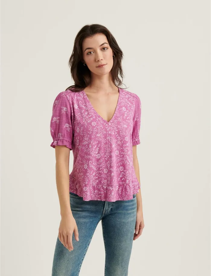 Knit Tops Women Lucky Brand Ruffle Hem Top Purple Multi