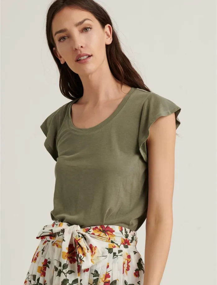 Knit Tops Women Lucky Brand Ruffle Sleeve Sandwash Top Olive