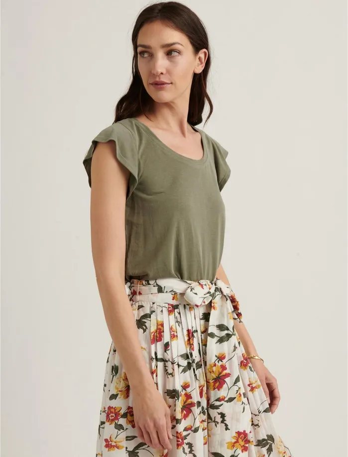 Knit Tops Women Lucky Brand Ruffle Sleeve Sandwash Top Olive