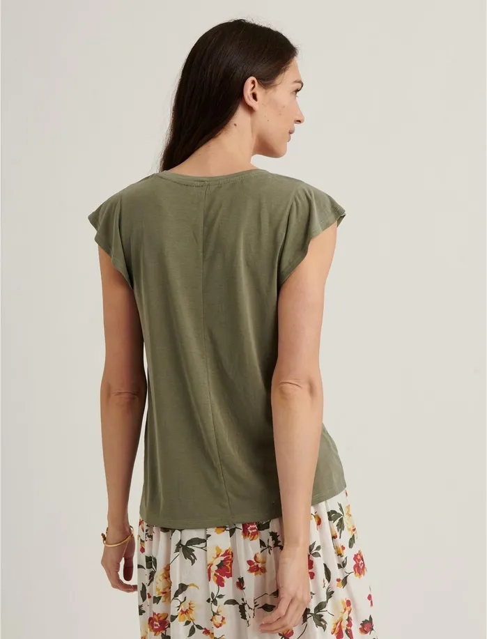 Knit Tops Women Lucky Brand Ruffle Sleeve Sandwash Top Olive