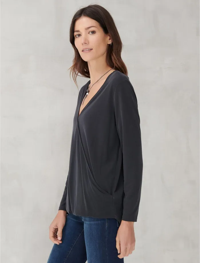Knit Tops Women Lucky Brand SANDWASH SURPLICE TOP Lucky Black