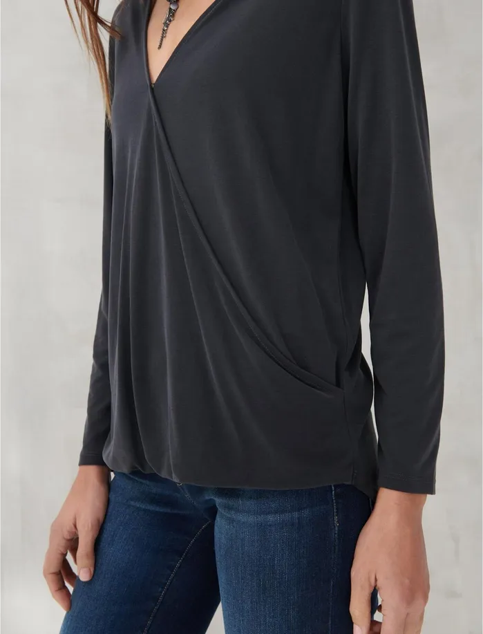 Knit Tops Women Lucky Brand SANDWASH SURPLICE TOP Lucky Black