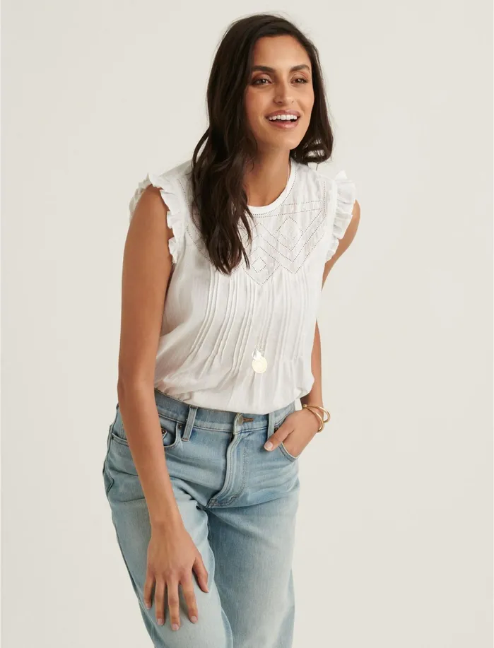Knit Tops Women Lucky Brand Shiffly Ruffle Shell Top Bright White