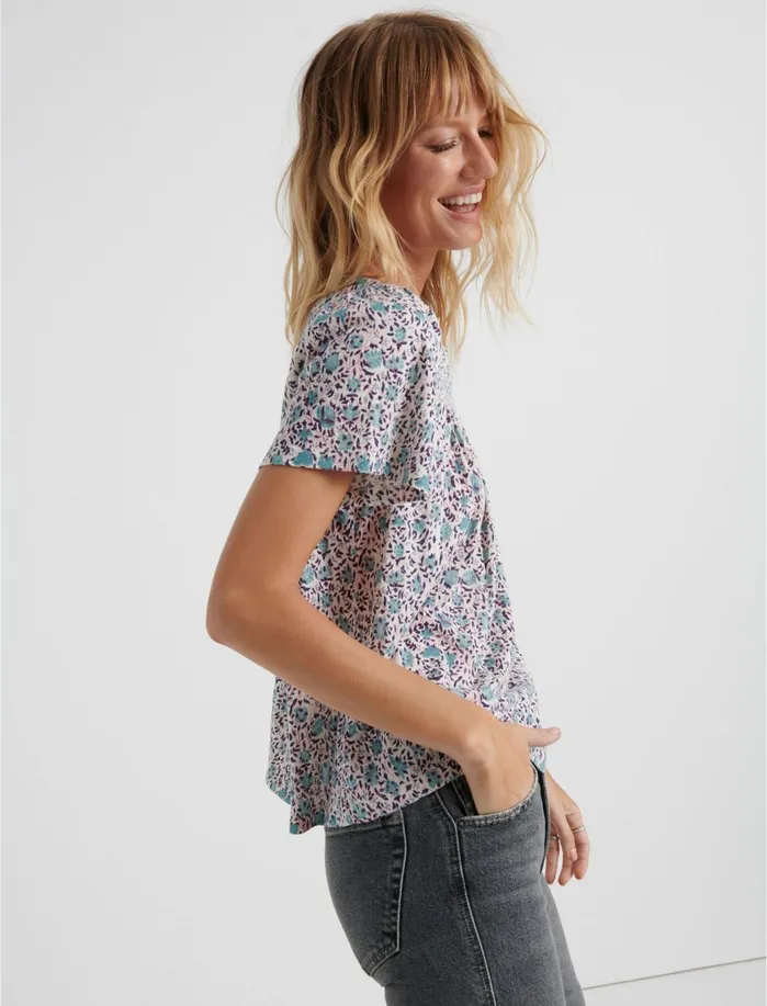 Knit Tops Women Lucky Brand Smocked Short Sleeve Top Multi