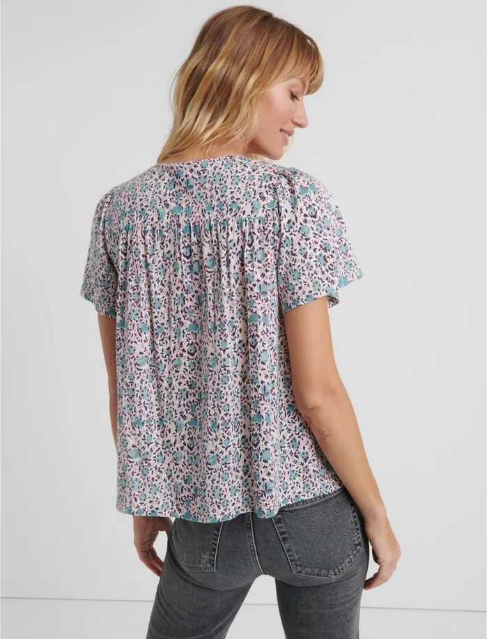 Knit Tops Women Lucky Brand Smocked Short Sleeve Top Multi