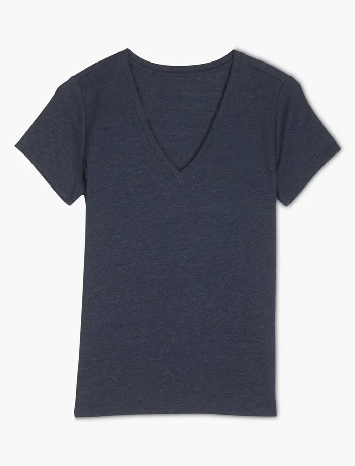 Knit Tops Women Lucky Brand Speckled V Neck Tee Navy Multi