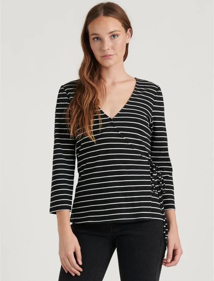 Knit Tops Women Lucky Brand Stripe Wrap Top Blackwhite Stripe