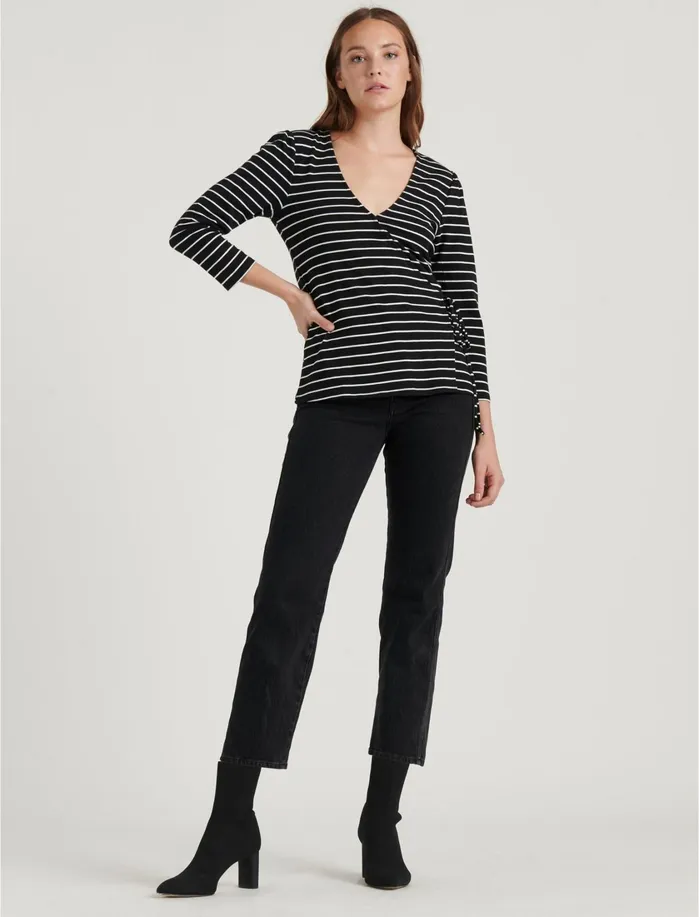 Knit Tops Women Lucky Brand Stripe Wrap Top Blackwhite Stripe