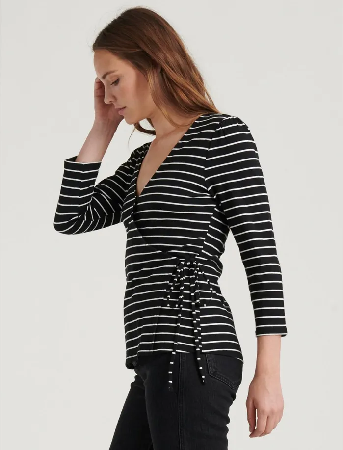 Knit Tops Women Lucky Brand Stripe Wrap Top Blackwhite Stripe