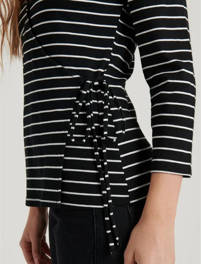 Knit Tops Women Lucky Brand Stripe Wrap Top Blackwhite Stripe