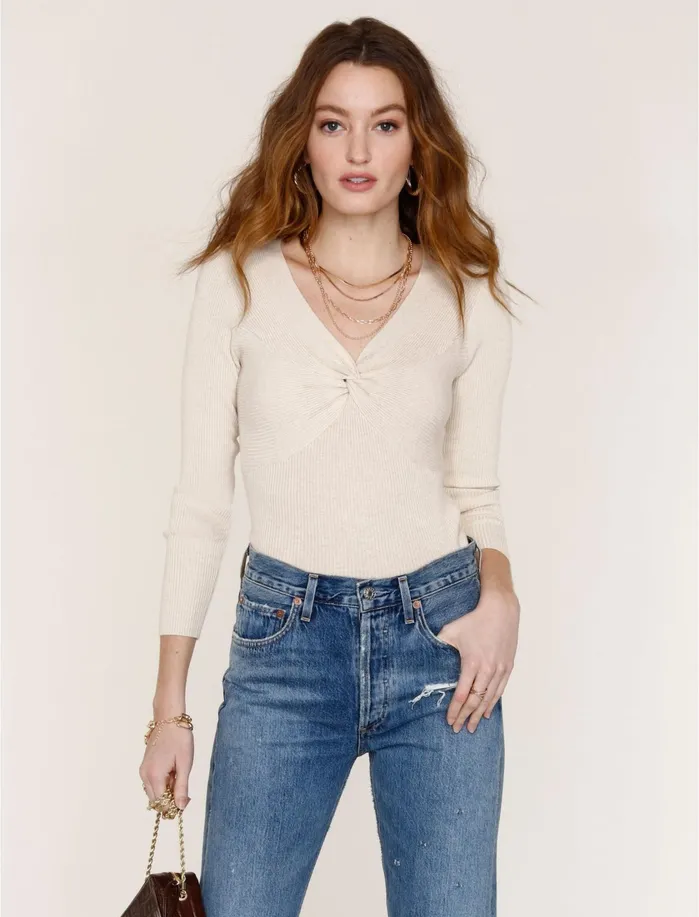 Knit Tops Women Lucky Brand Twist Long Sleeve Top Ivory