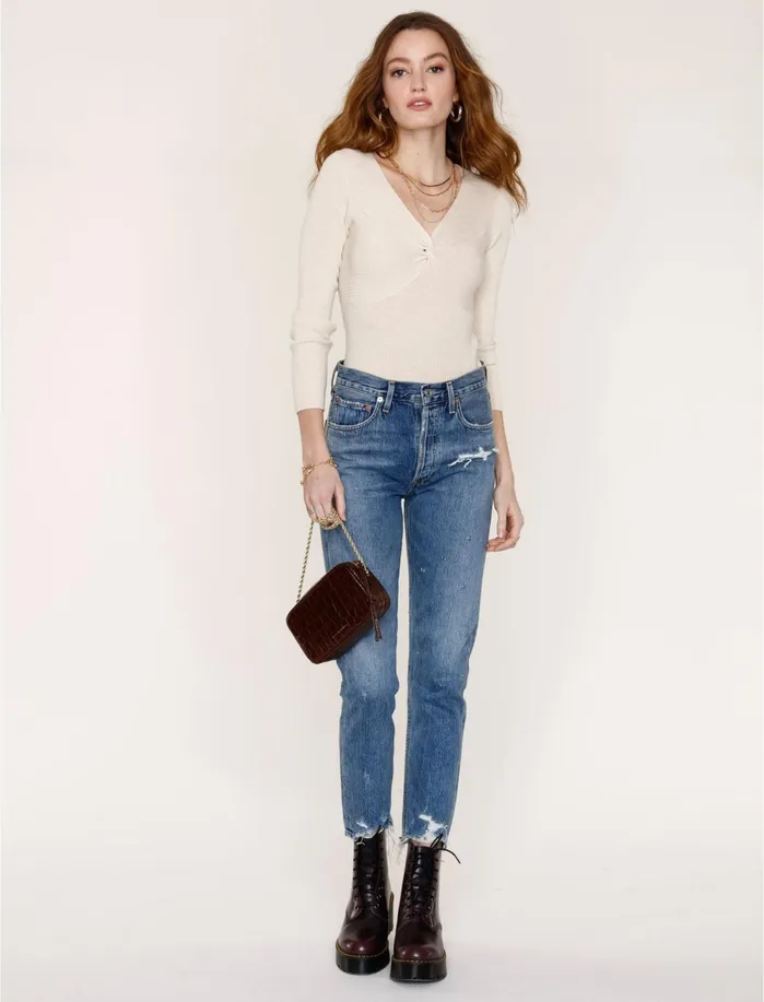 Knit Tops Women Lucky Brand Twist Long Sleeve Top Ivory