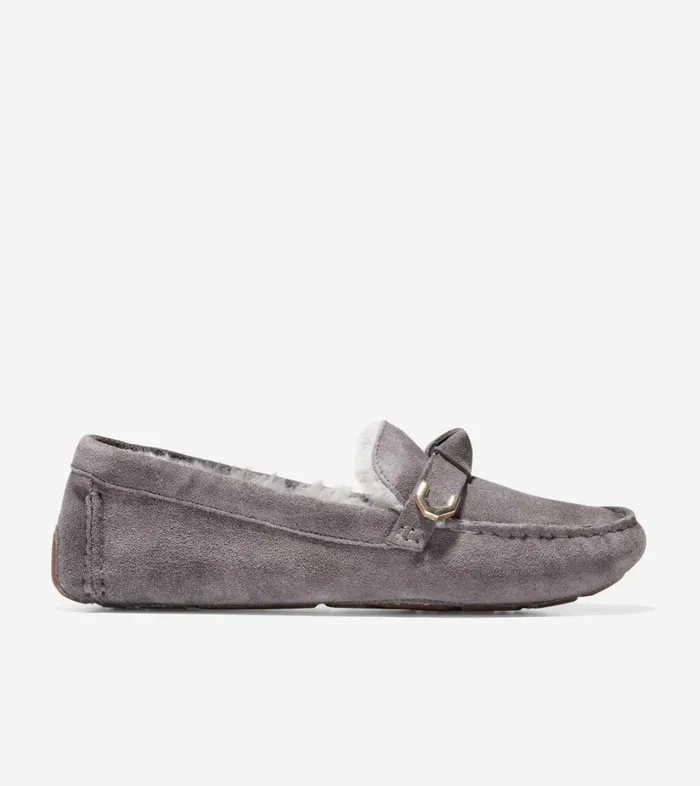 Loafers Women Cole Haan Evelyn Bow Driver Charcoal Grey Suede