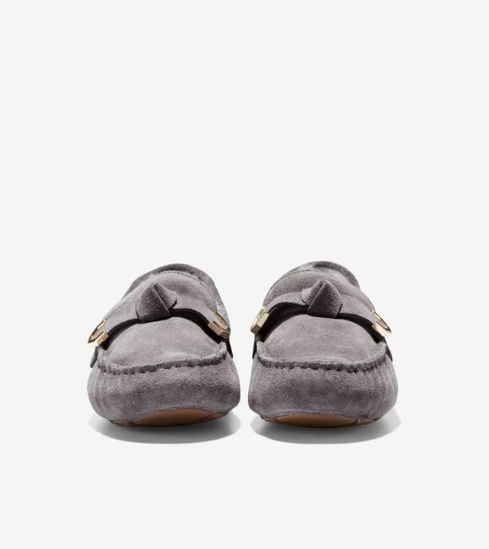 Loafers Women Cole Haan Evelyn Bow Driver Charcoal Grey Suede Loafers Women Cole Haan Evelyn Bow Driver Charcoal Grey Suede