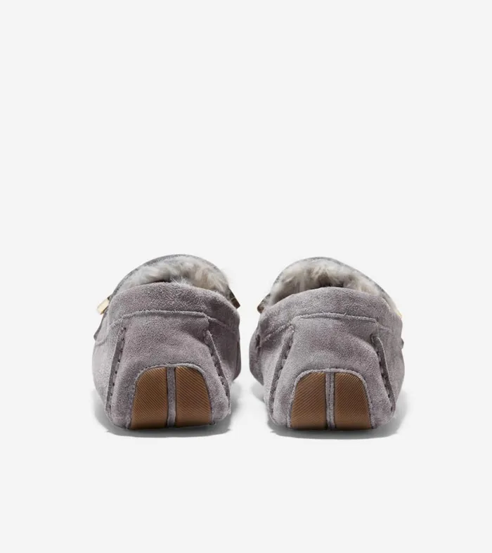 Loafers Women Cole Haan Evelyn Bow Driver Charcoal Grey Suede Loafers Women Cole Haan Evelyn Bow Driver Charcoal Grey Suede