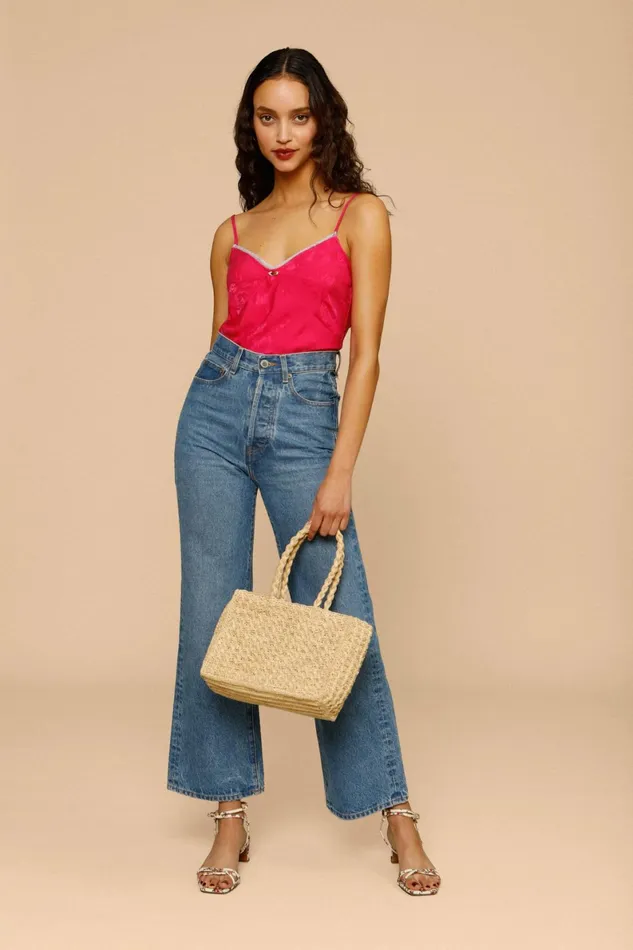 LOANNE Top Jacquard Fushia Women Rouje Blouses and Tops