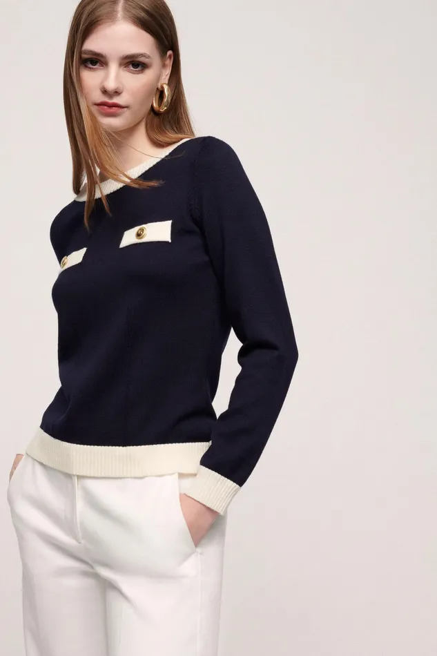 Luisa Spagnoli Knitwear Miniatura Bluecream 8211 Women Luisa Spagnoli Knitwear Miniatura Bluecream 8211 Women