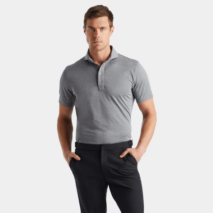 Mlange Rib Gusset Tech Piqu Modern Spread Collar Polo Heather Grey Men GFORE Tops