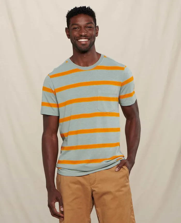 Men039s Grom Hemp Short Sleeve Tee Pale Slate Wide Stripe ToadandCo TShirts