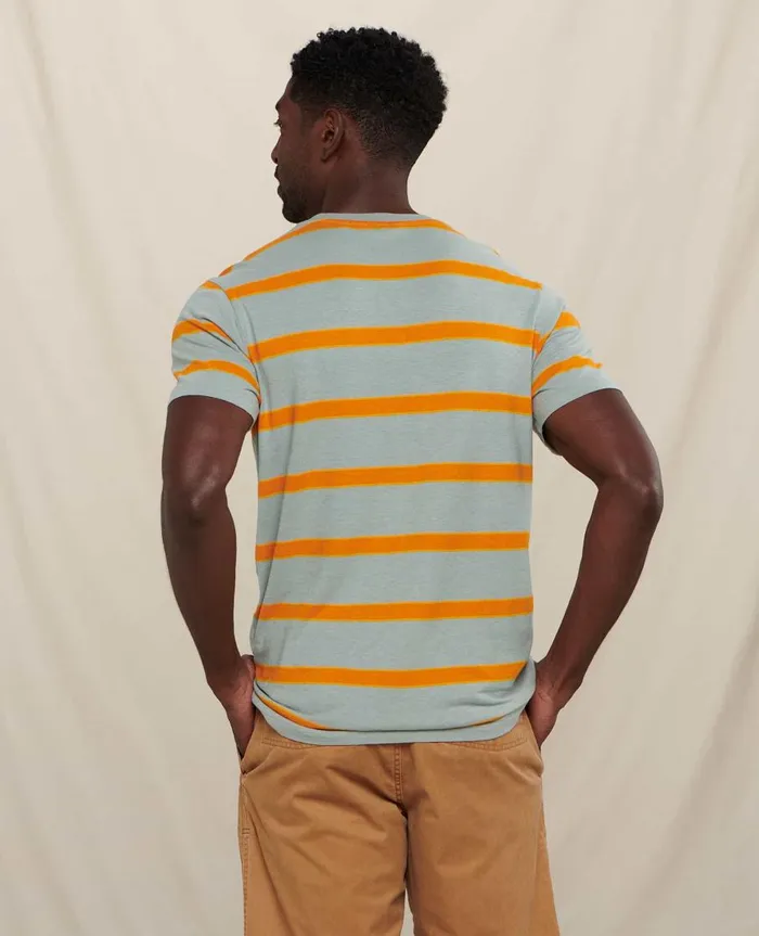 Men039s Grom Hemp Short Sleeve Tee Pale Slate Wide Stripe ToadandCo TShirts