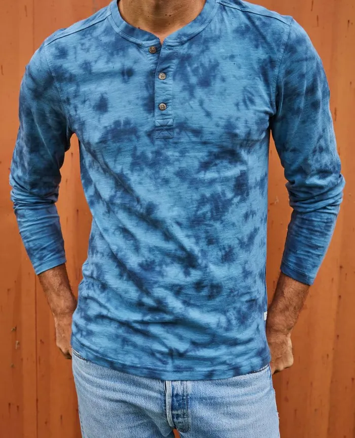 Men039s Men039s Primo Long Sleeve Henley True Navy Tie Dye ToadandCo Shirts