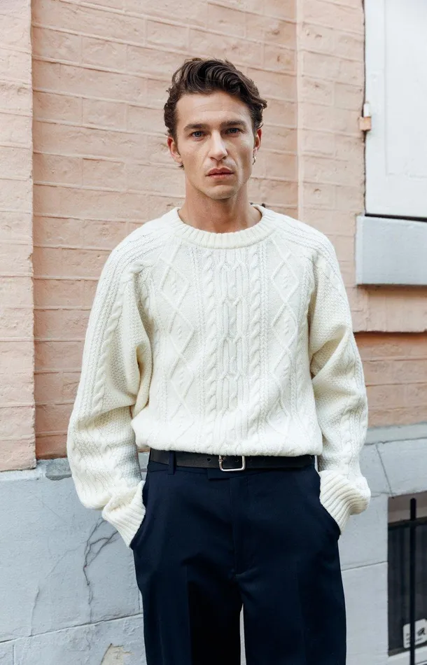 Men A Day039s March Knitwear Atlas Aran Knit Lambswool Sweater Men A Day039s March Knitwear Atlas Aran Knit Lambswool Sweater
