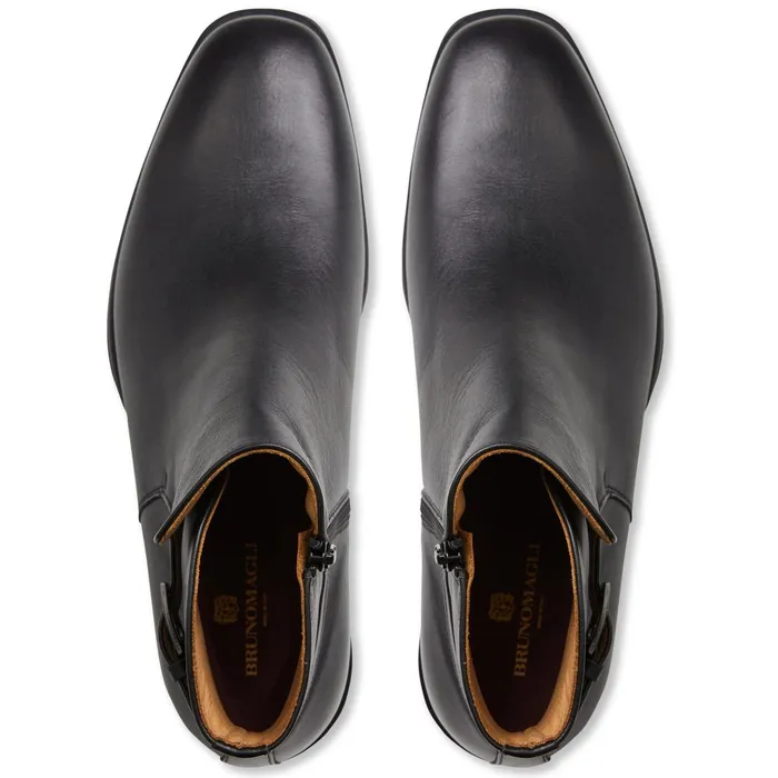Men Bruno Magli Boots Rubino Leather Side Zip Boot Black