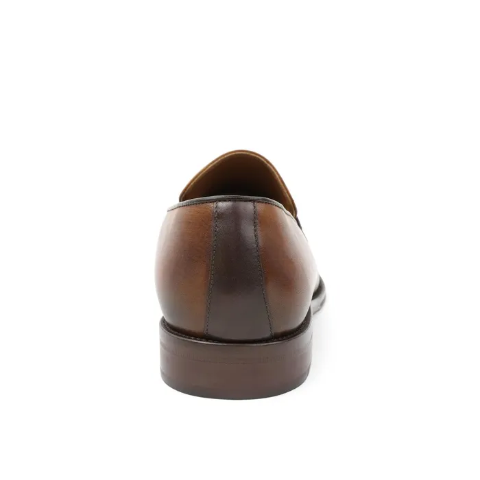 Men Bruno Magli Dress Shoes Arezzo Burnished Penny Loafer 8211 CognacDark Brown