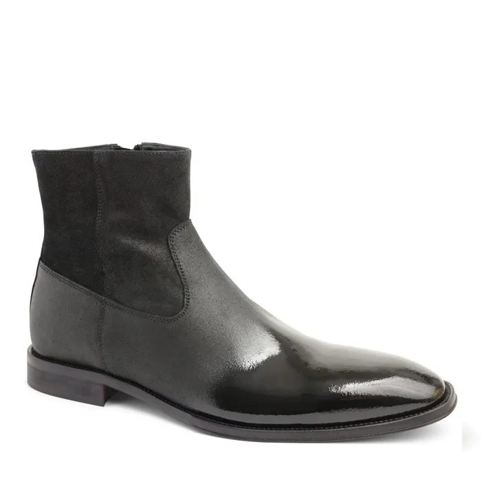 Men Bruno Magli Dress Shoes Armando Patent Ombre Suede Zip Boot 8211 Black