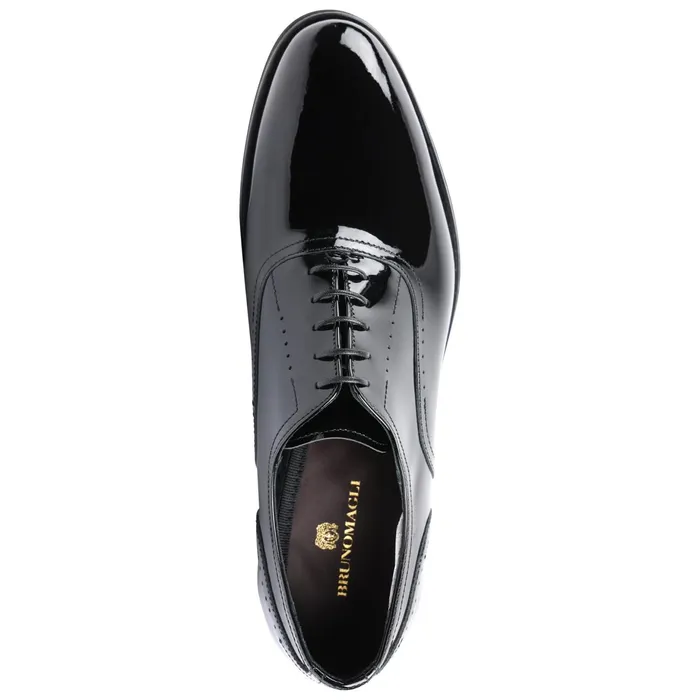 Men Bruno Magli Dress Shoes Arno Sera PlainToe Balmoral Oxford 8211 Black Patent