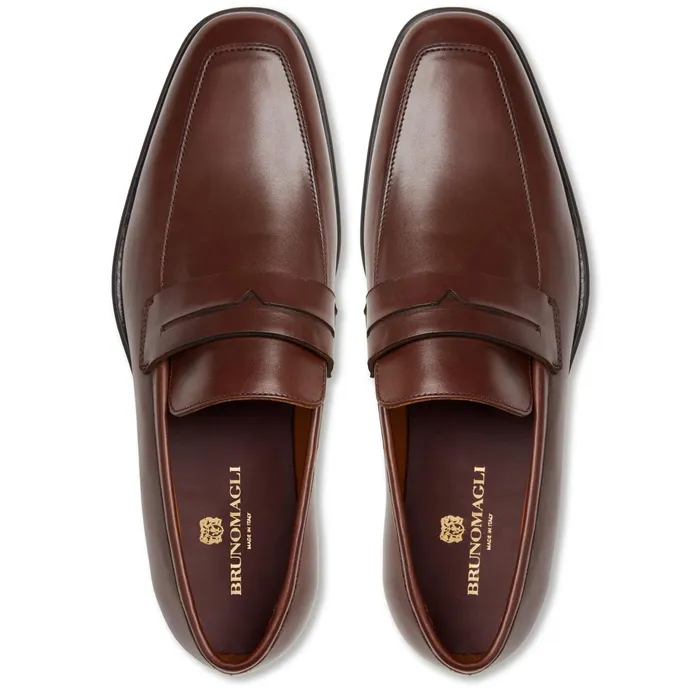 Men Bruno Magli Dress Shoes Raging Leather Penny Loafer Cognac