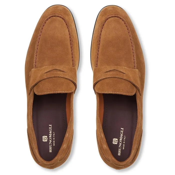 Men Bruno Magli Dress Shoes Silas Suede Loafer 8211 Cognac
