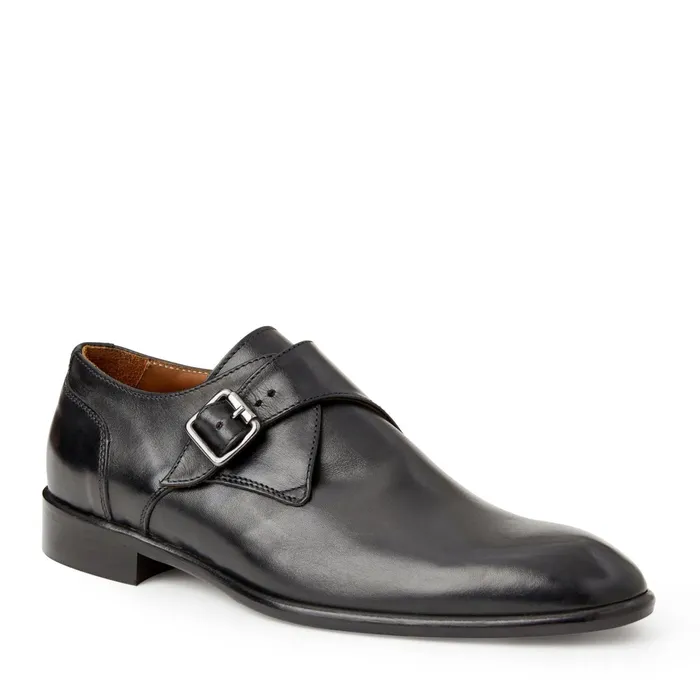 Men Bruno Magli Dress Shoes Solero Classic Leather Single Monk StrapBlack
