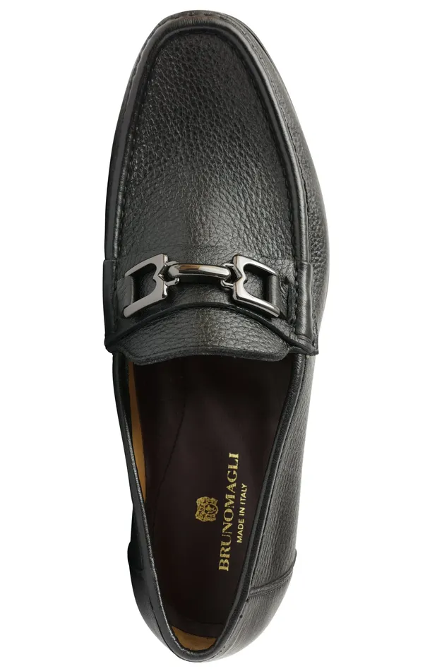 Men Bruno Magli Dress Shoes Trieste Classic Leather Moccasin 8211 Black Cervo