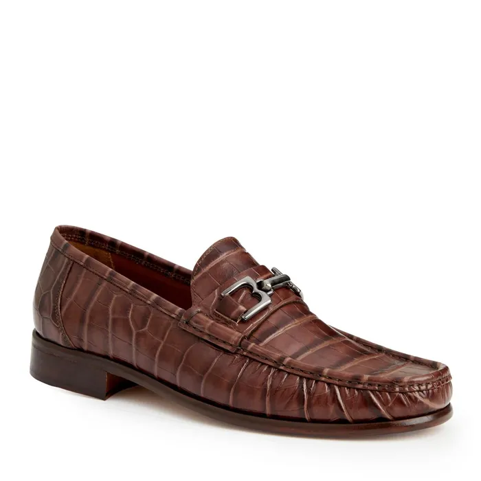 Men Bruno Magli Dress Shoes Trieste Classic Moccasin Brown Croc