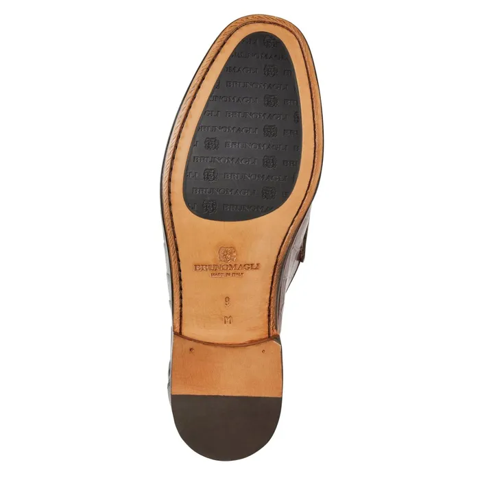 Men Bruno Magli Dress Shoes Trieste Classic Moccasin Brown Croc