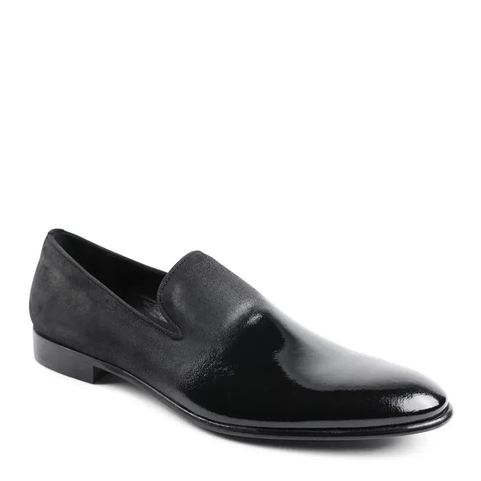 Men Bruno Magli Loafers and Slipons Monet ALine Patent Suede Smoking Slipper 8211 Black