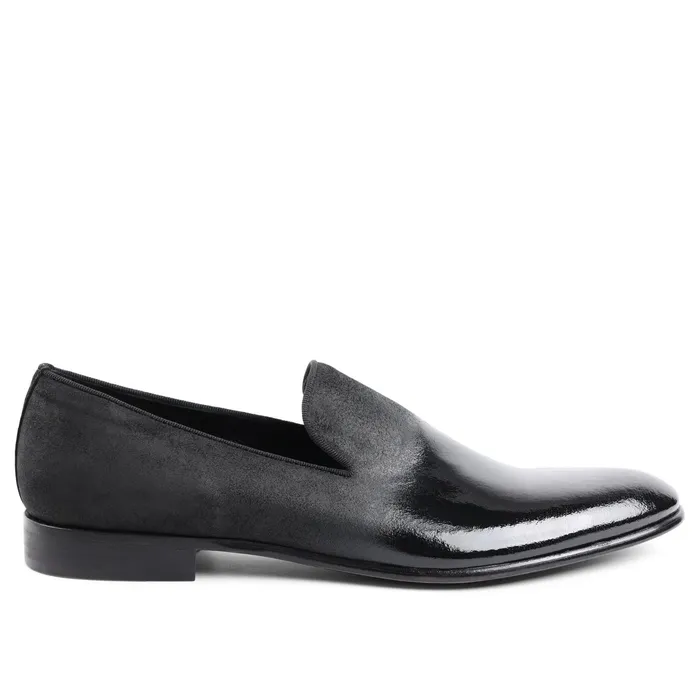 Men Bruno Magli Loafers and Slipons Monet ALine Patent Suede Smoking Slipper 8211 Black