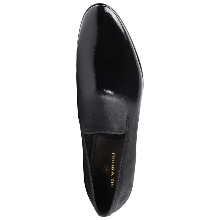 Men Bruno Magli Loafers and Slipons Monet ALine Patent Suede Smoking Slipper 8211 Black