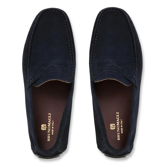 Men Bruno Magli Loafers and Slipons XANE CASUAL SUEDE SLIPON DRIVING MOCCASINNAVY