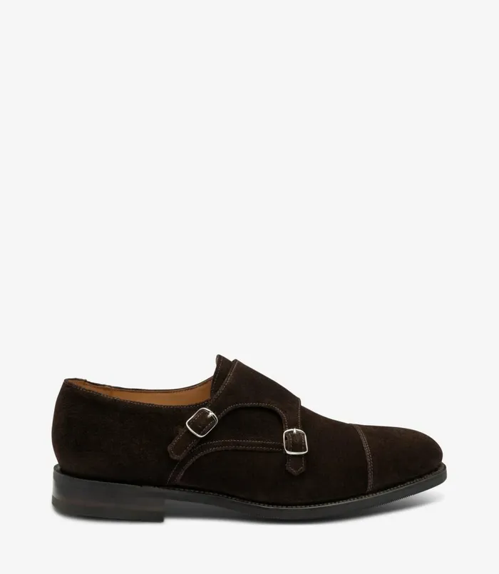 Men Cannon Dark Brown Suede Loake Monk Shoes