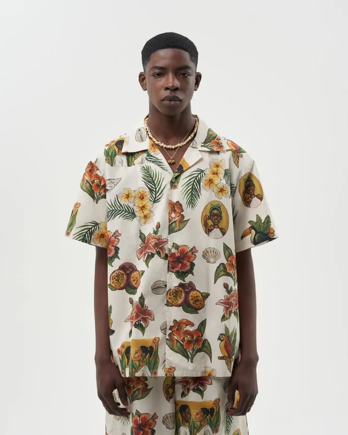 Men Filling Pieces TShirts and Shirts Resort Shirt Parrot Print White
