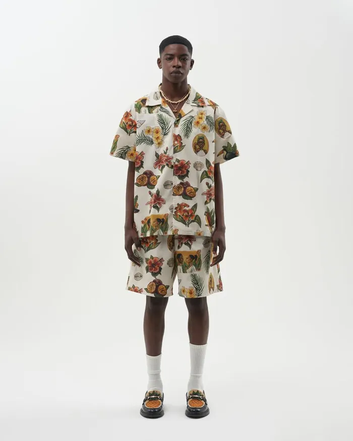 Men Filling Pieces TShirts and Shirts Resort Shirt Parrot Print White