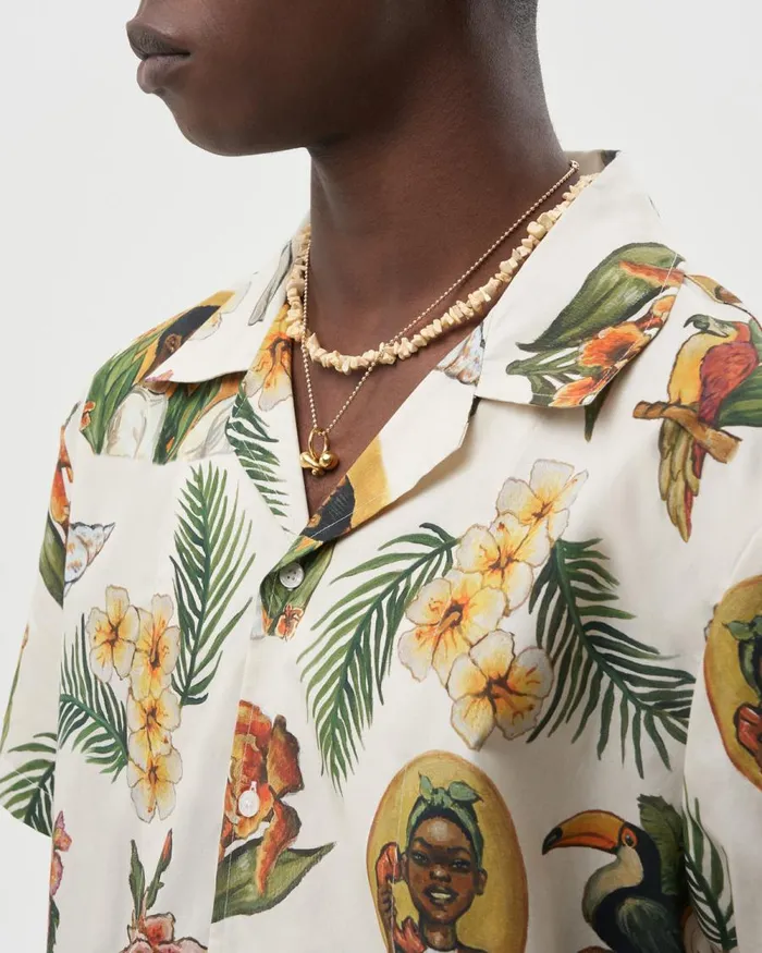 Men Filling Pieces TShirts and Shirts Resort Shirt Parrot Print White