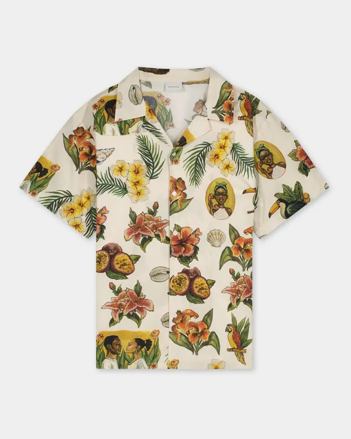 Men Filling Pieces TShirts and Shirts Resort Shirt Parrot Print White