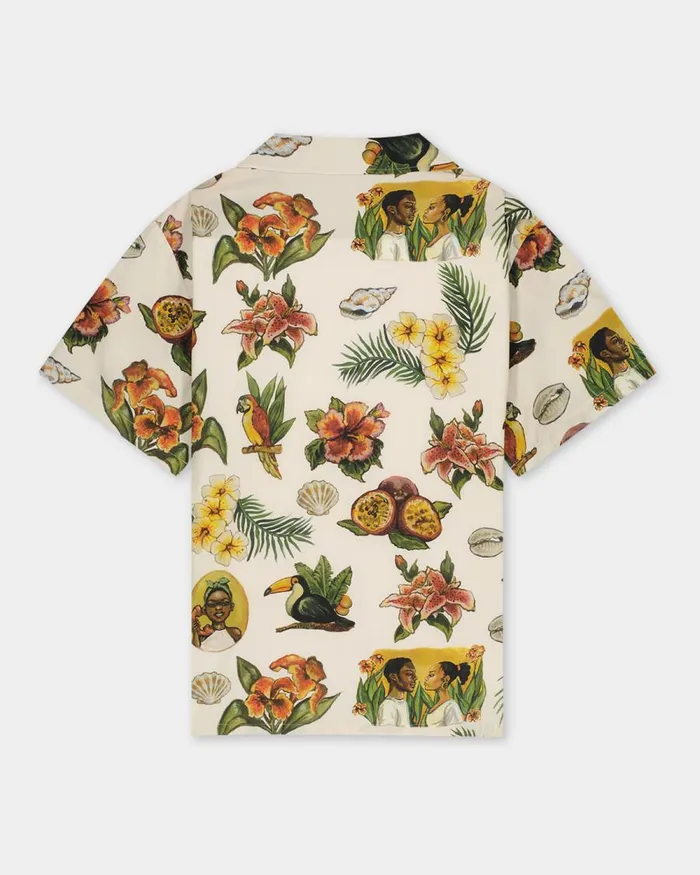 Men Filling Pieces TShirts and Shirts Resort Shirt Parrot Print White