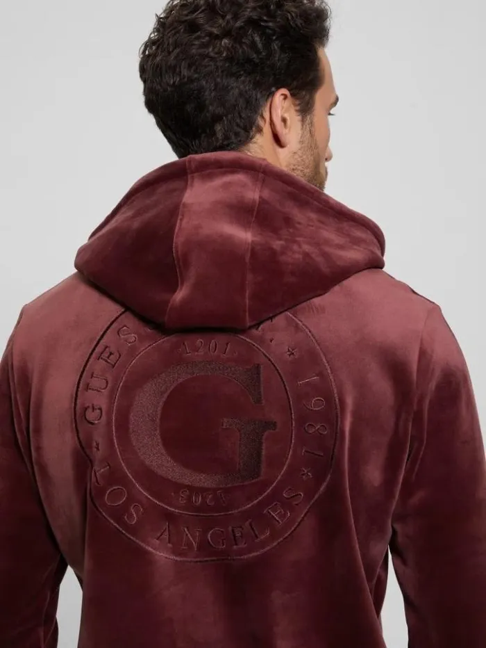 Men GUESS Hoodies and Sweaters Bonded Velvet GUESS Hoodie Red Noir