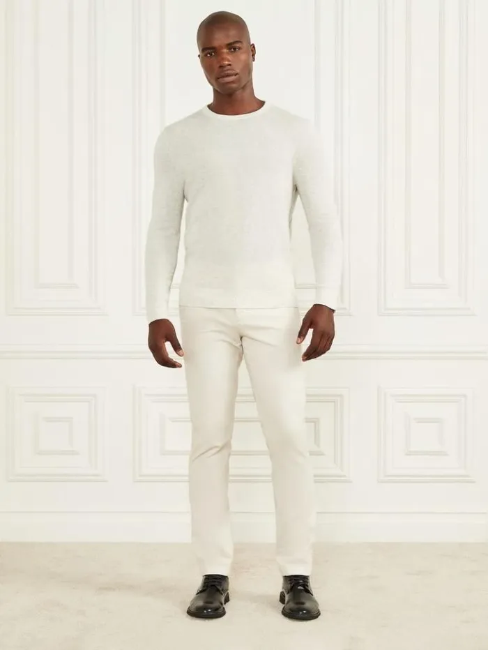 Men GUESS Hoodies and Sweaters CashmereBlend Crewneck Sweater White Heather