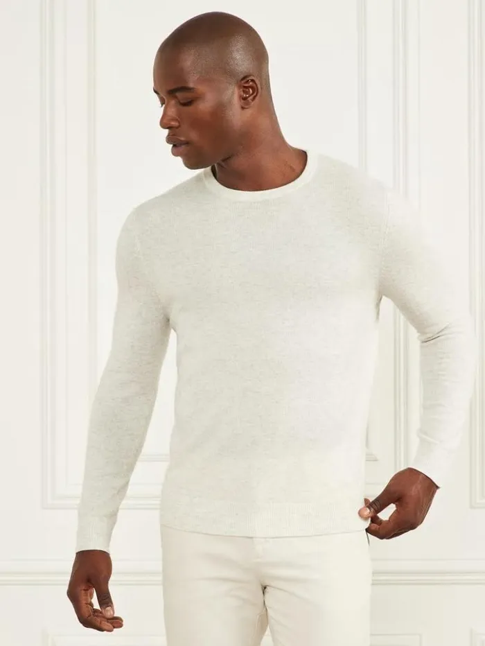 Men GUESS Hoodies and Sweaters CashmereBlend Crewneck Sweater White Heather